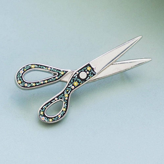 Floral Scissors Interactive Enamel Pin, Sewing Gift, Flowers