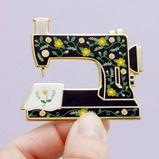 Floral Sewing Machine Interactive Enamel Pin, Sewing Gift