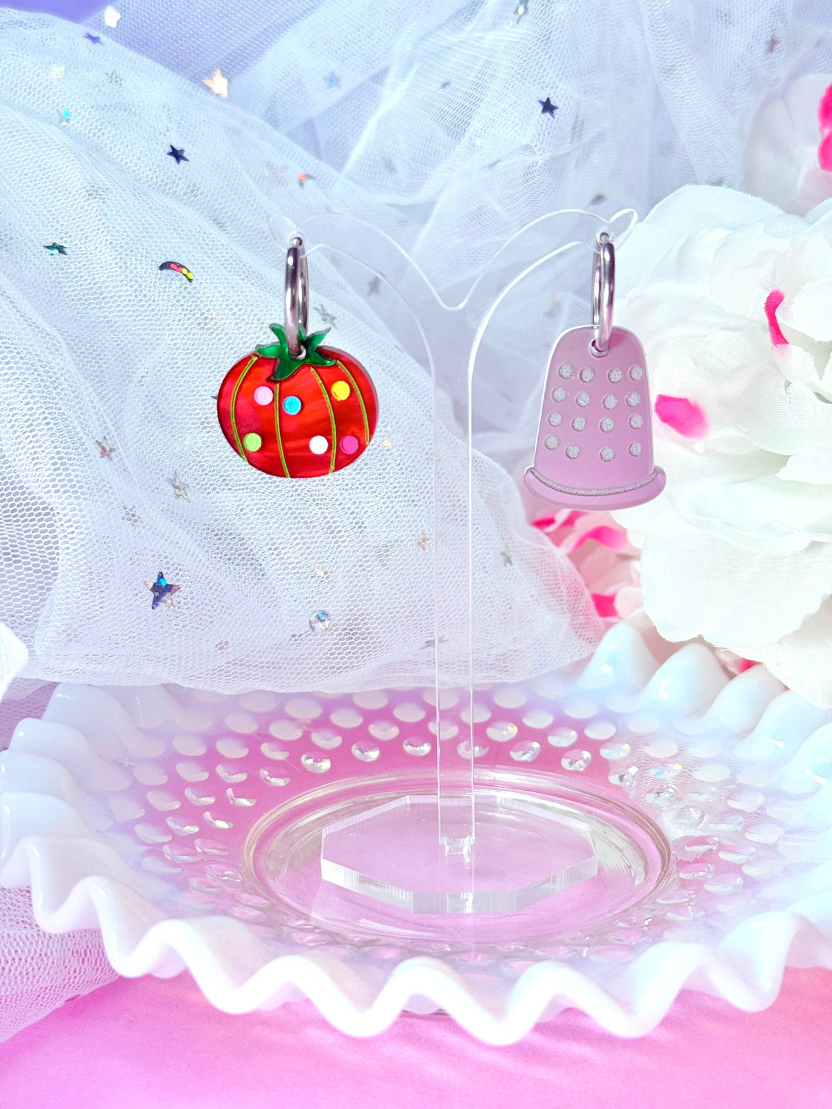 Sewing Notions Acrylic Earrings: Thimble pair / Hoops (pictured)