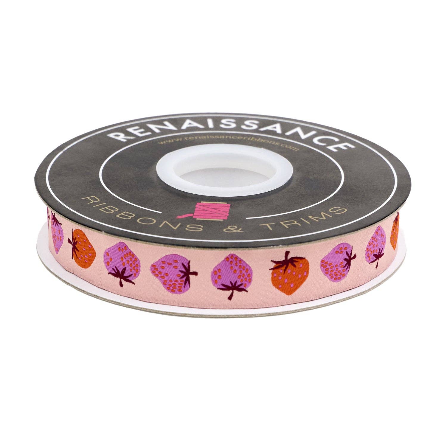 Strawberry - Strawberry in Peach Cream - 7/8" width - by Kimberly Kight - 15 Yard Spool