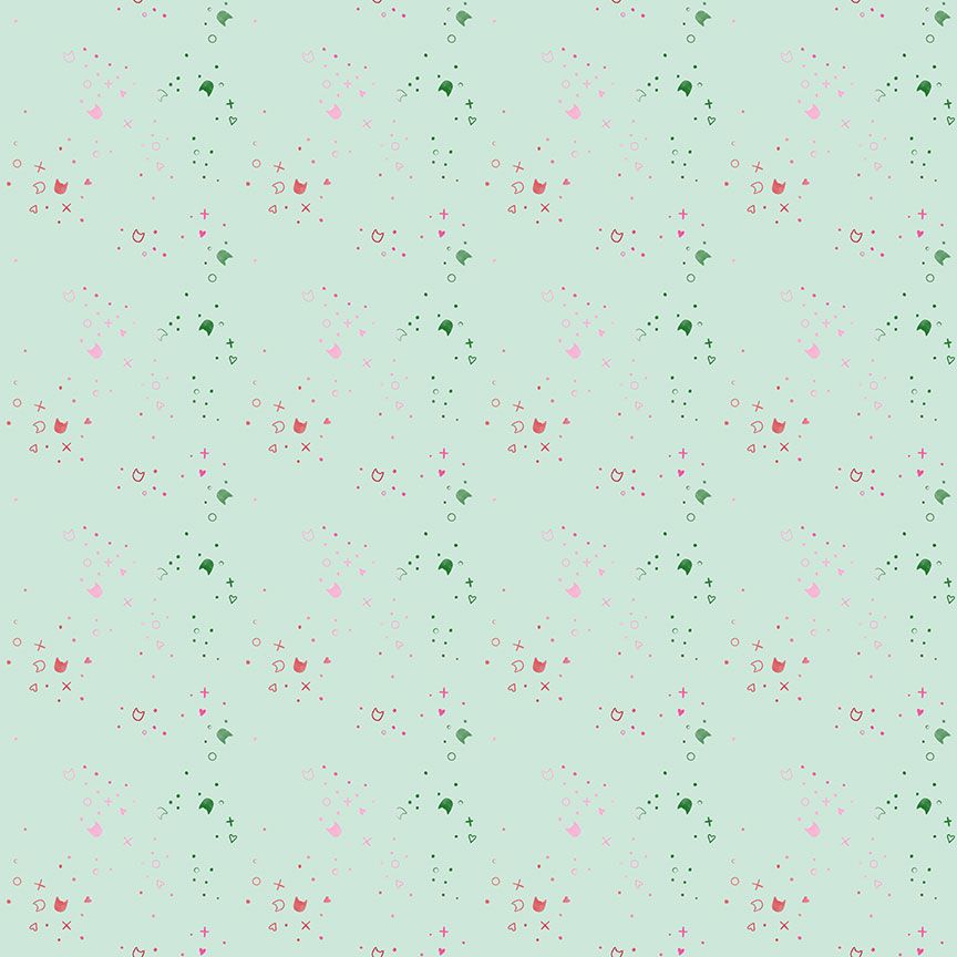 Feline Festive || Kitty Litter Spearmint || Cotton Quilting Fabric