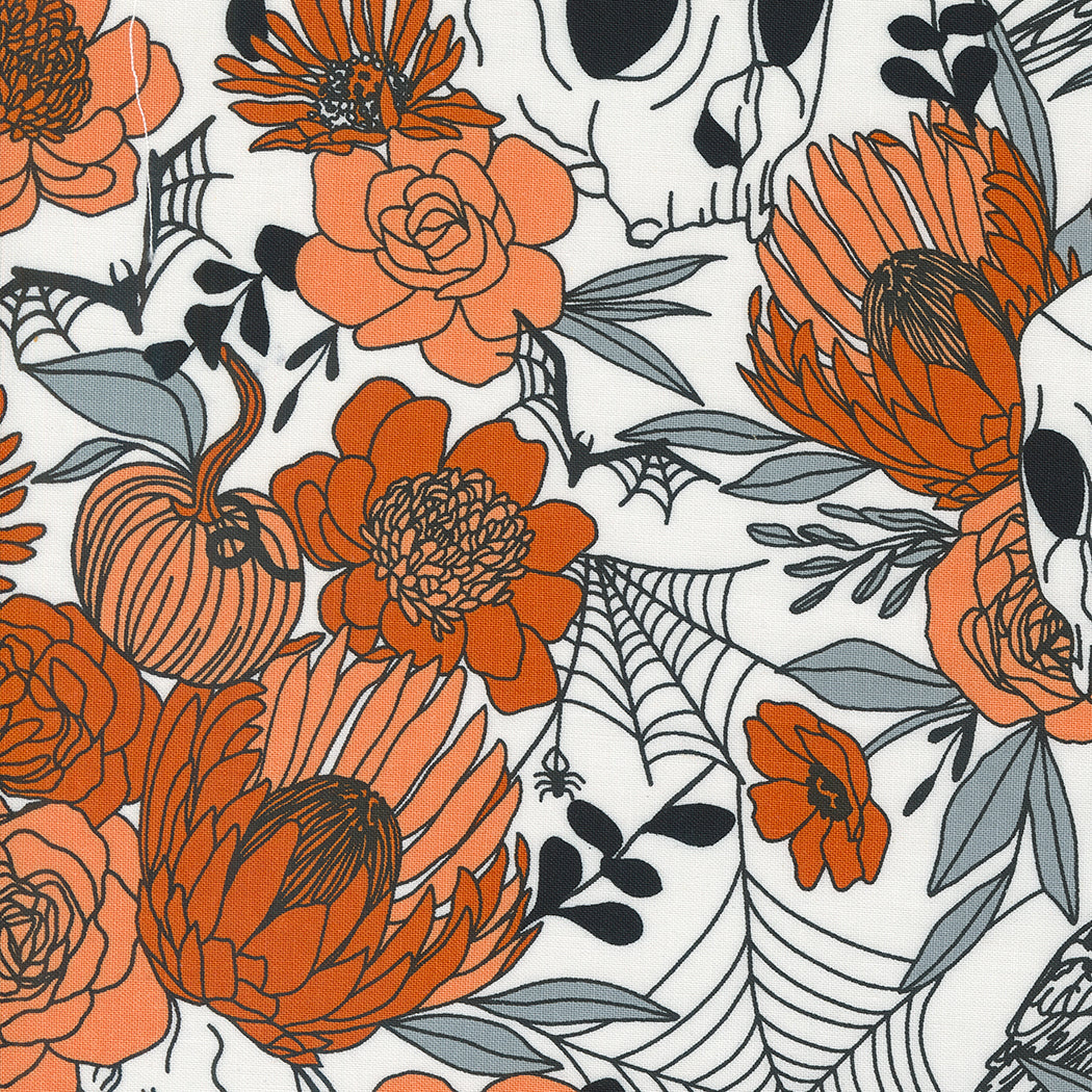 Noir || Haunted Garden Ghost and Pumpkin || Cotton Quilting Fabric || Half Yard