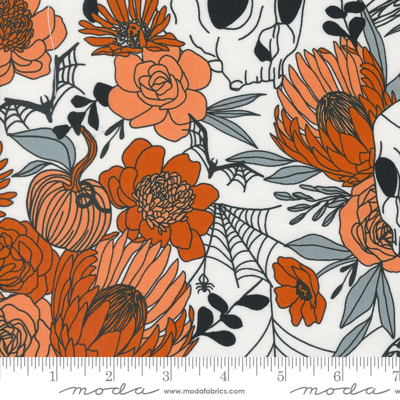 Noir || Haunted Garden Ghost and Pumpkin || Cotton Quilting Fabric || Half Yard