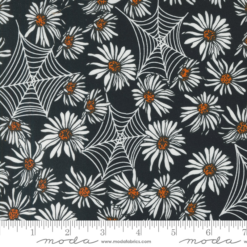 Noir || Whispering Webs Midnight and Pumpkin || Cotton Quilting Fabric || Half Yard