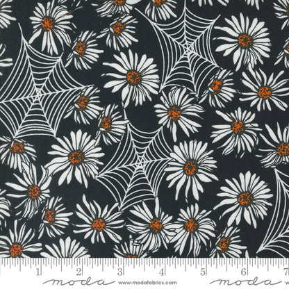 Noir || Whispering Webs Midnight and Pumpkin || Cotton Quilting Fabric || Half Yard