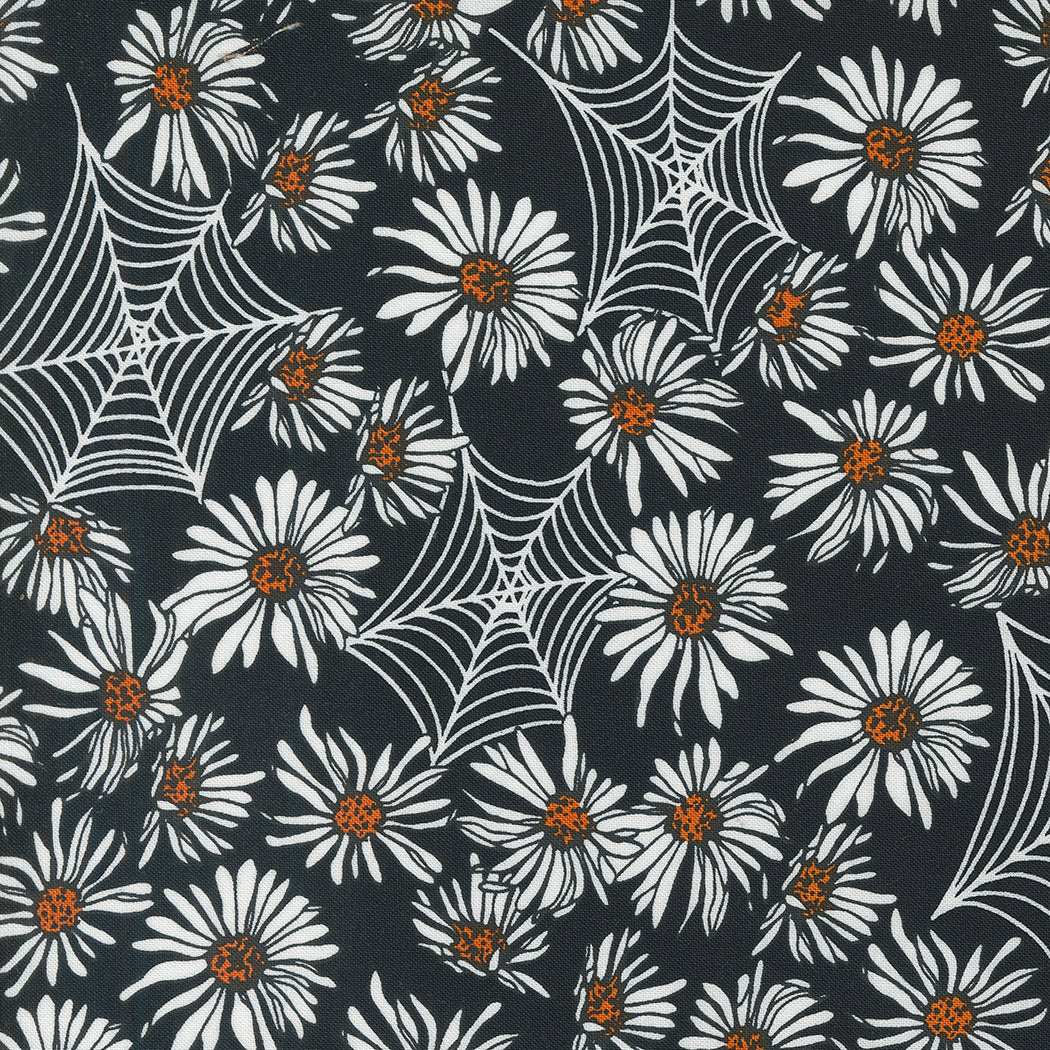 Noir || Whispering Webs Midnight and Pumpkin || Cotton Quilting Fabric || Half Yard