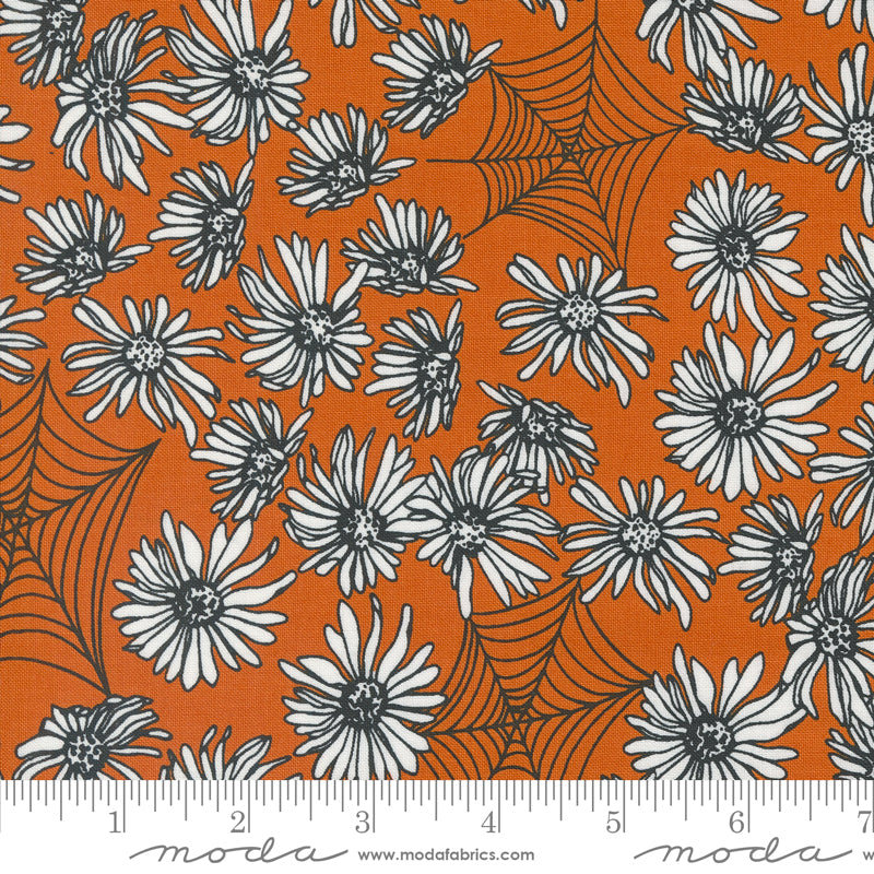 Noir || Whispering Webs Pumpkin || Cotton Quilting Fabric || Half Yard