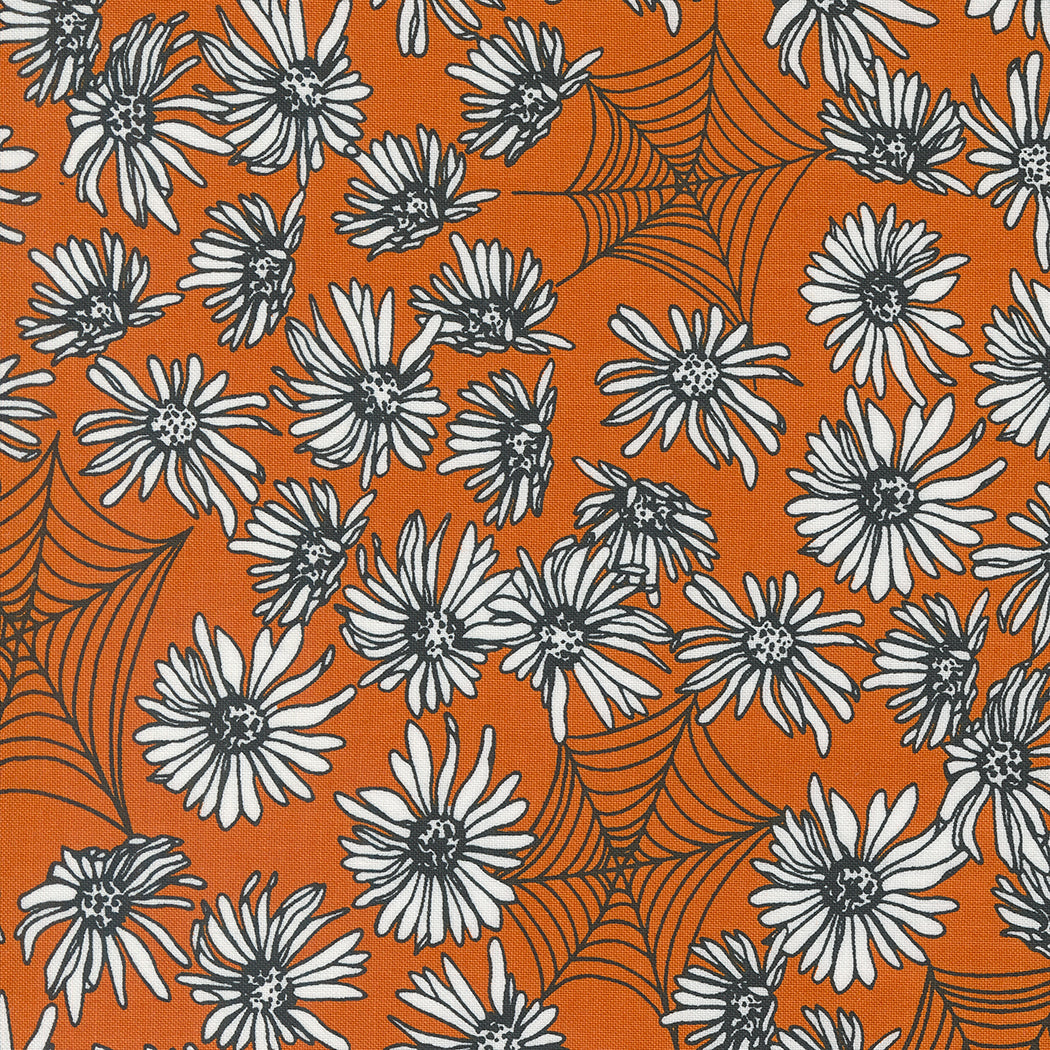 Noir || Whispering Webs Pumpkin || Cotton Quilting Fabric || Half Yard