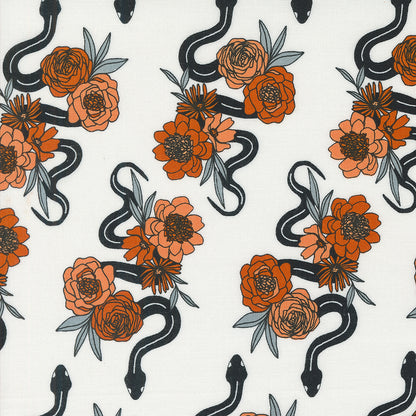 Noir || Slithering Snakes Ghost and Pumpkin || Cotton Quilting Fabric  || Half Yard