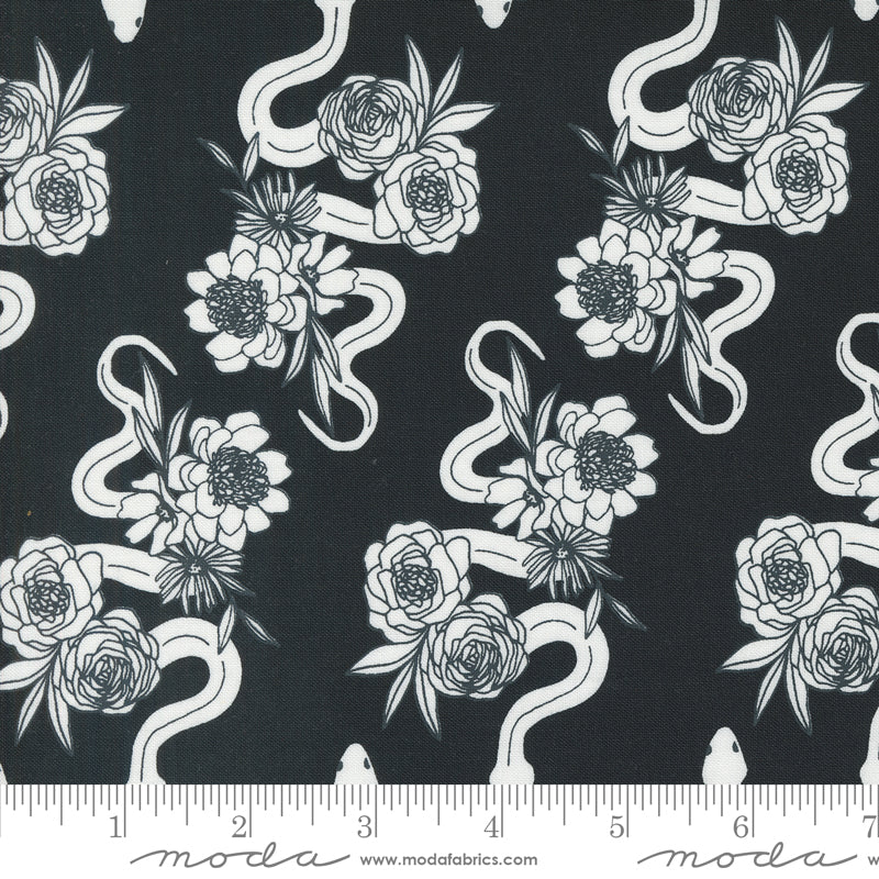 Noir || Slithering Snakes Midnight Ghost || Cotton Quilting Fabric || Half Yard