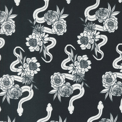 Noir || Slithering Snakes Midnight Ghost || Cotton Quilting Fabric || Half Yard