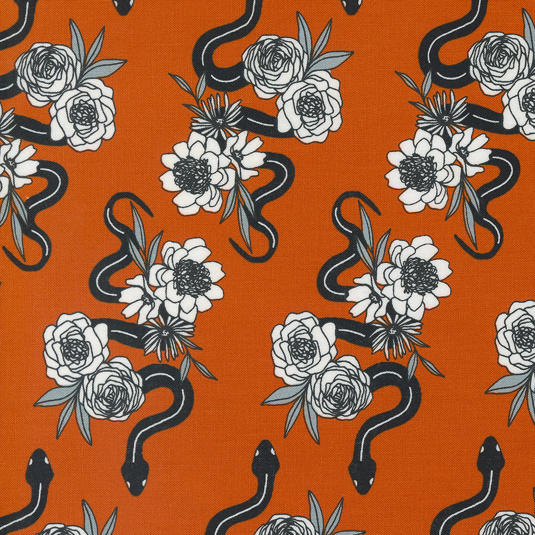 Noir || Slithering Snakes Pumpkin || Cotton Quilting Fabric || Half Yard