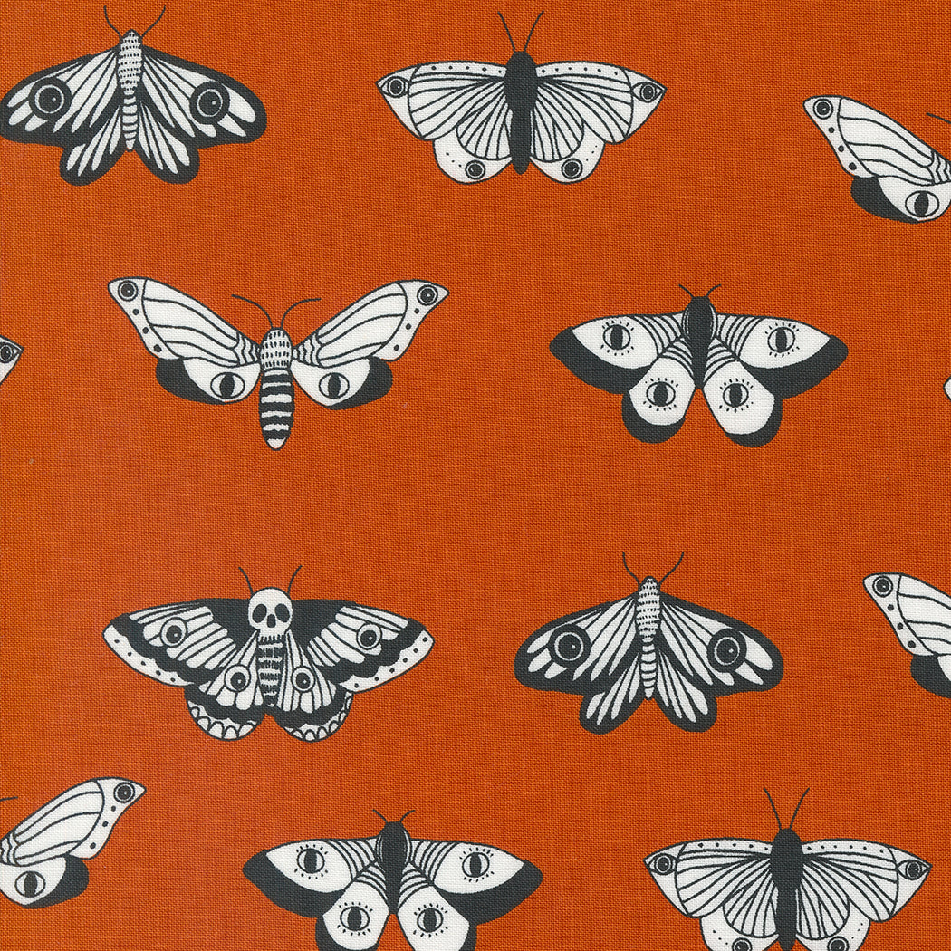 Noir || Moths Pumpkin || Cotton Quilting Fabric || Half Yard