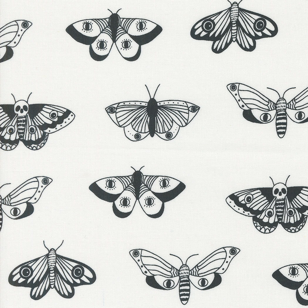 Noir || Moths Ghost || Cotton Quilting Fabric || Half Yard