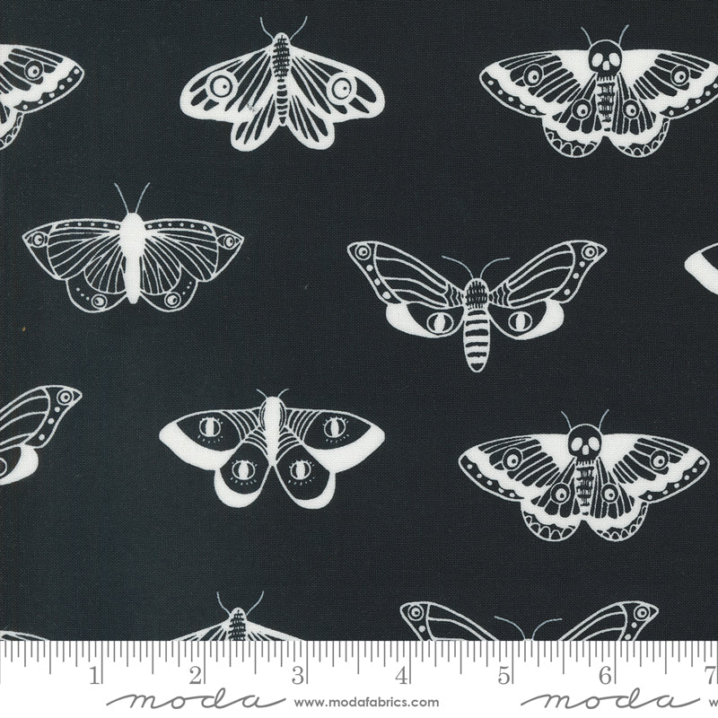 Noir || Moths Midnight and Ghost || Cotton Quilting Fabric || Half Yard