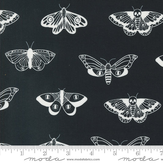 Noir || Moths Midnight and Ghost || Cotton Quilting Fabric