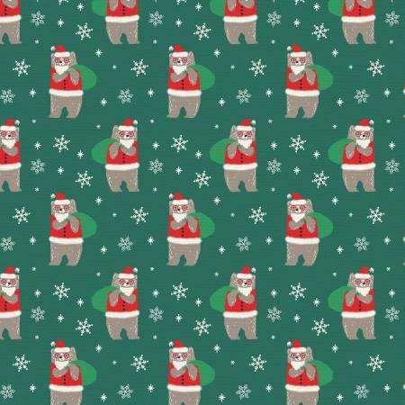 Oh What Fun || Santa Bear Green || Cotton Quilting Fabric || Half Yard