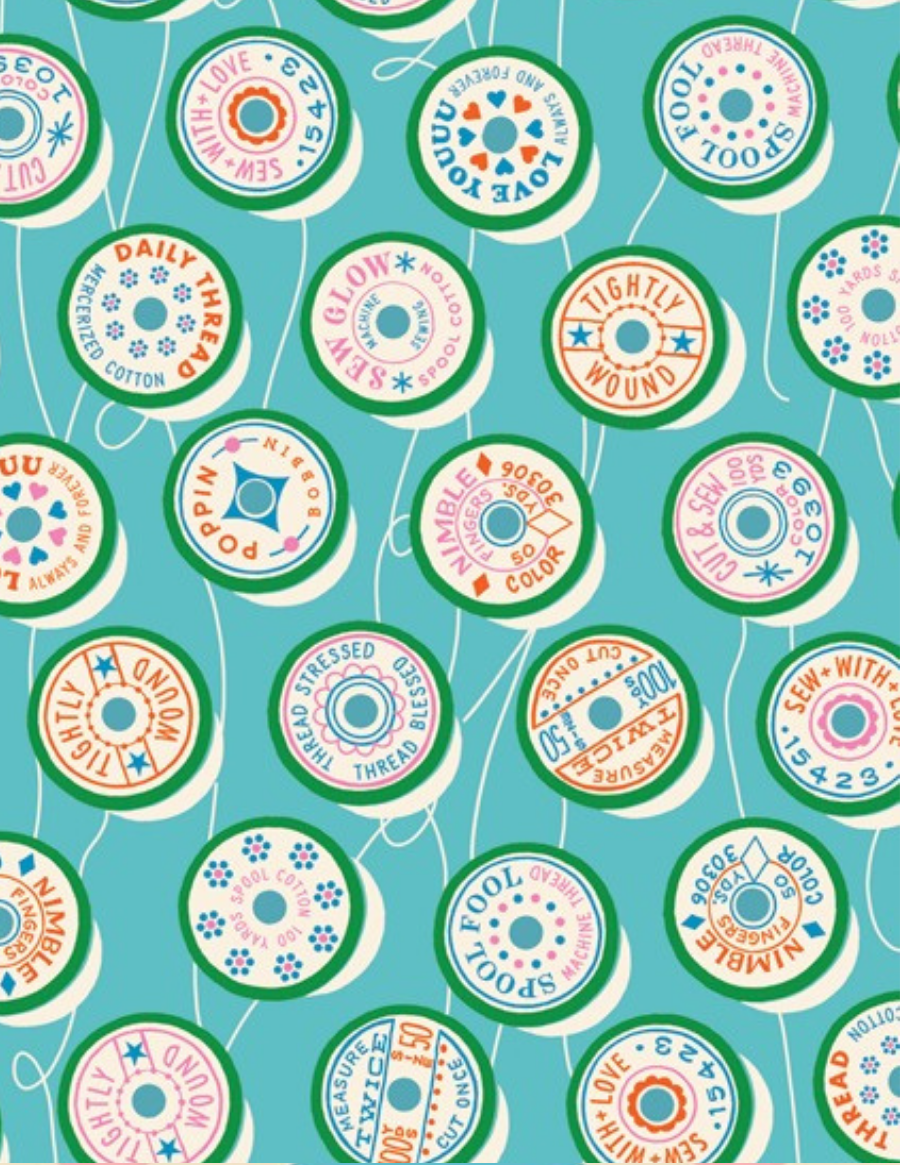 PREORDER TRINKETRY || Spools Turquoise || Cotton Quilting Fabric