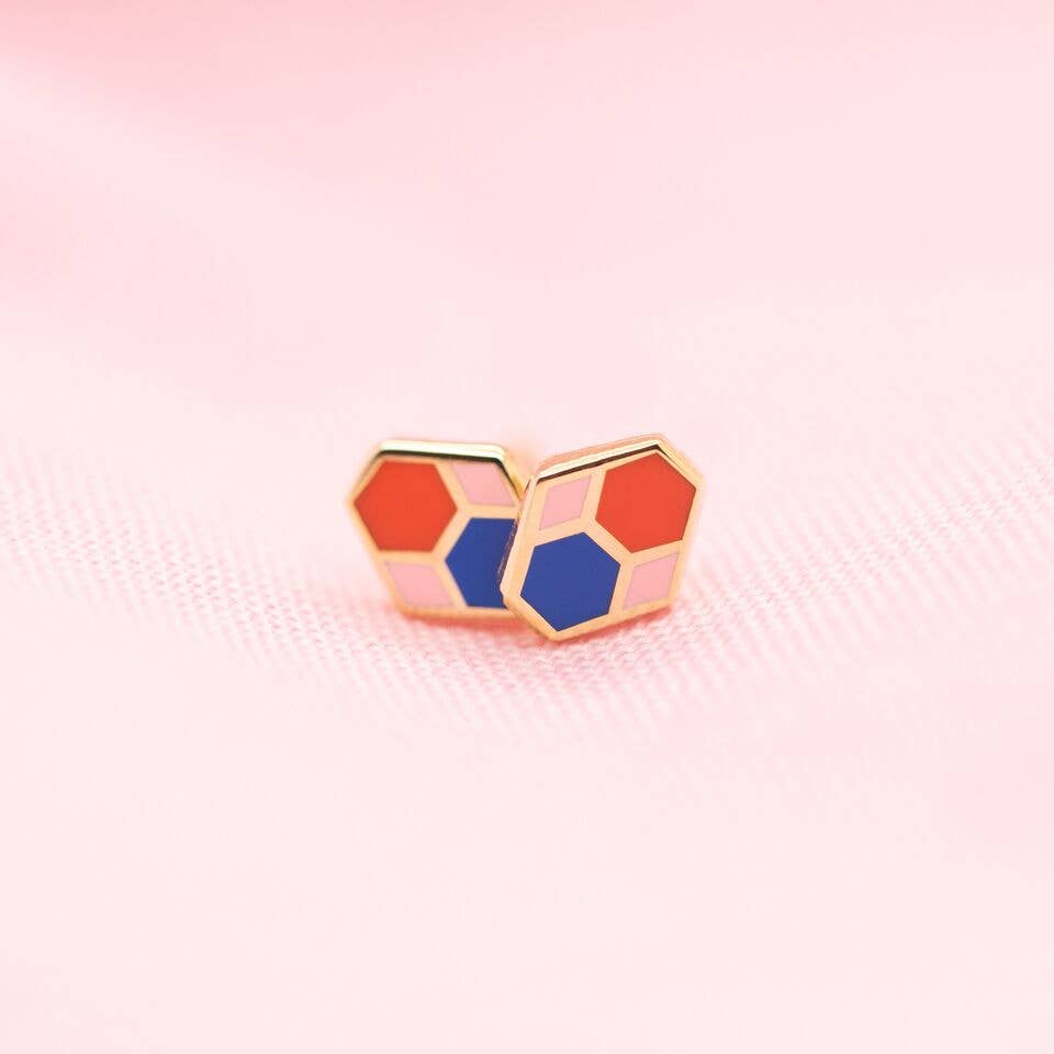 Hex Tile Earrings: Blue