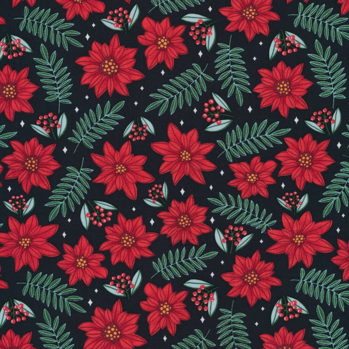 Clearance! Winter Wonderland|| Poinsettia Parade || Organic Cotton Quilting Fabric || BTY