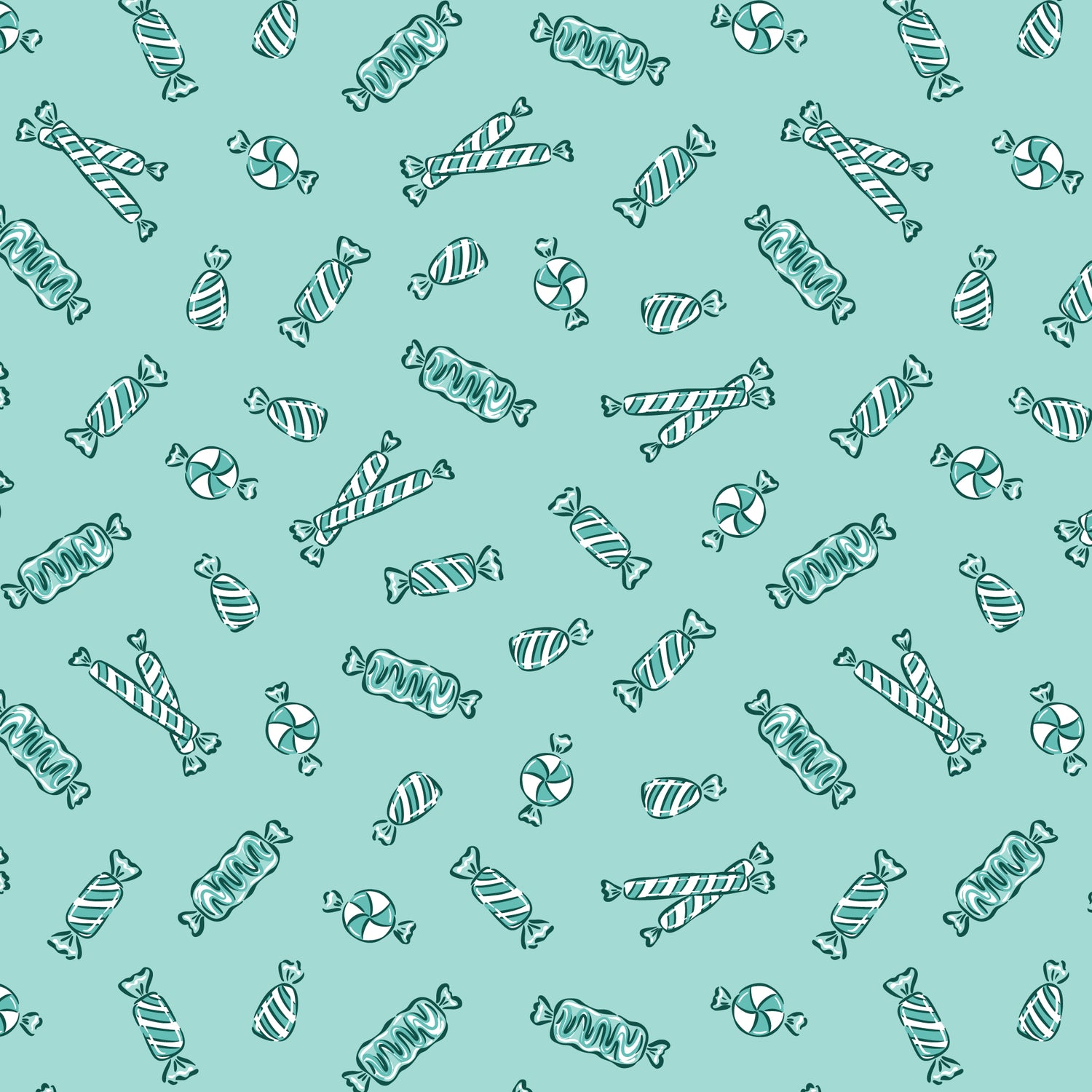 JOLLY TIDINGS || Peppermint Candy | Turquoise || Organic Cotton Quilting Fabric