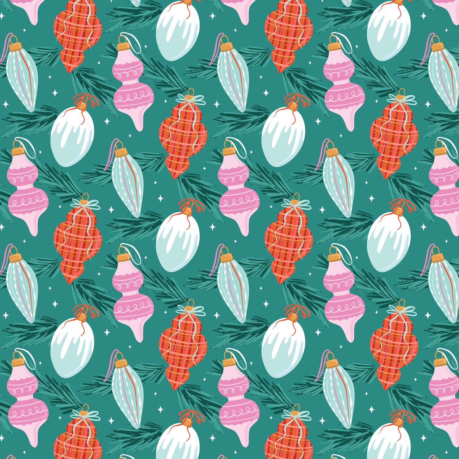 JOLLY TIDINGS || Brilliant Baubles | Turquoise || Organic Cotton Quilting Fabric