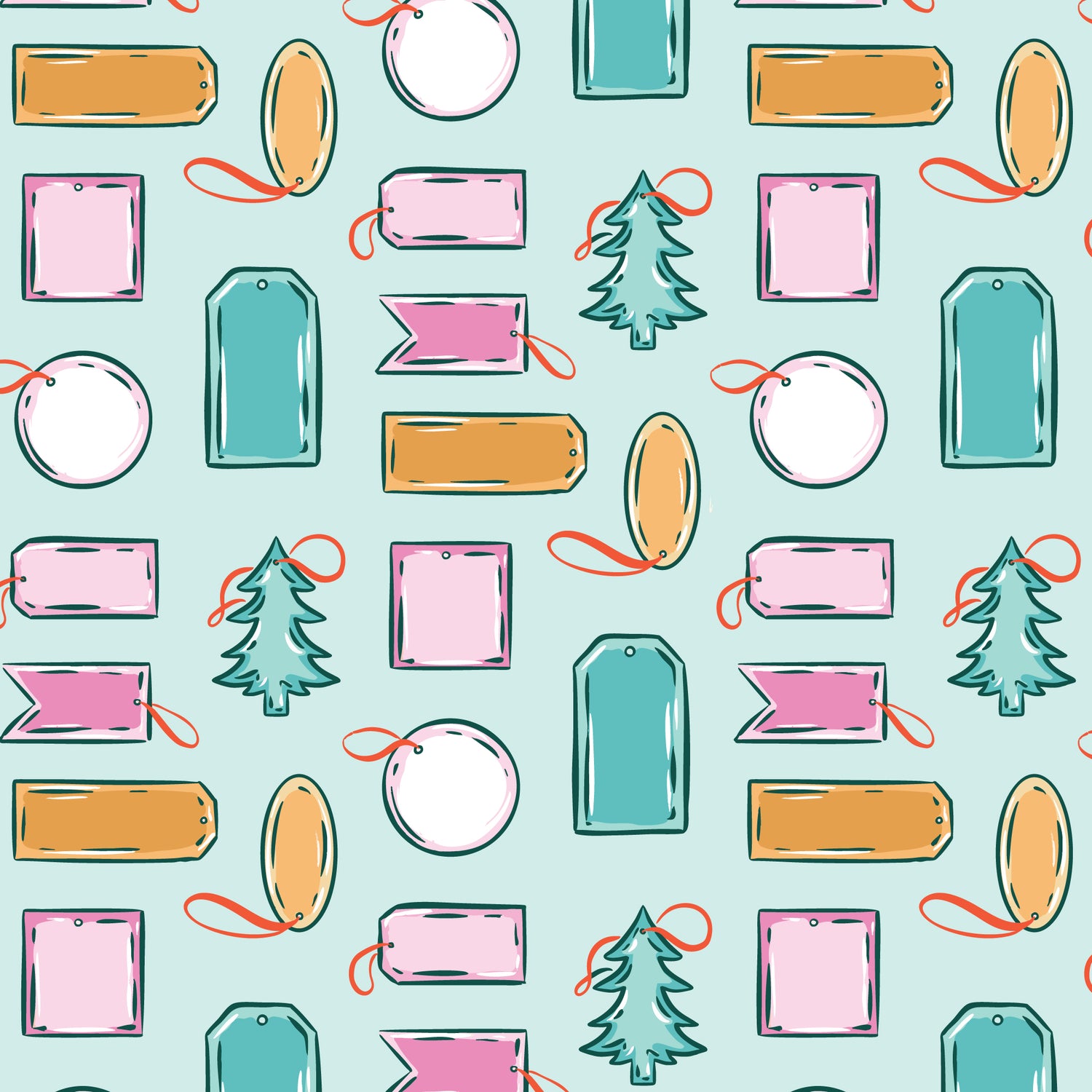 JOLLY TIDINGS || Christmas Tags | Turquoise || Organic Cotton Quilting Fabric