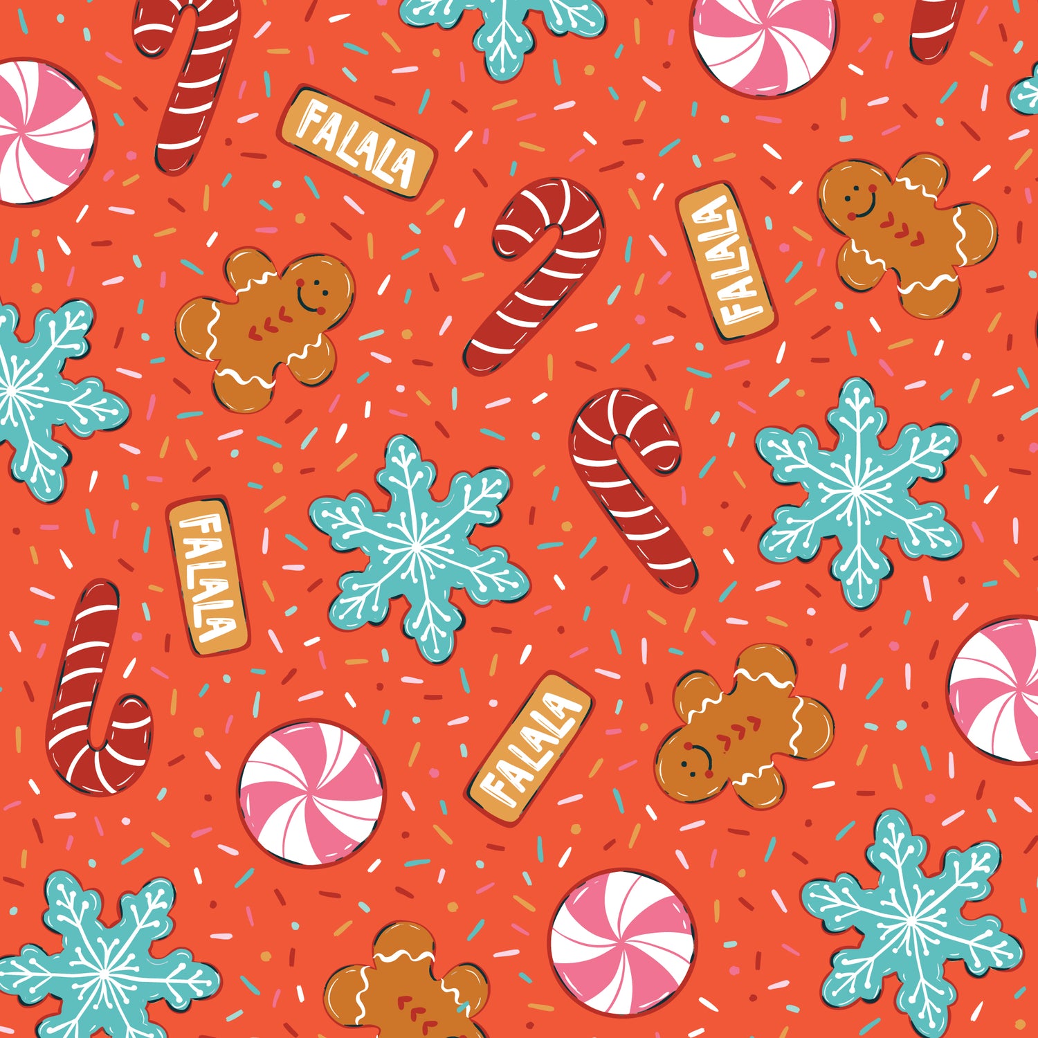 JOLLY TIDINGS || Cookies Chaos | Red || Organic Cotton Quilting Fabric