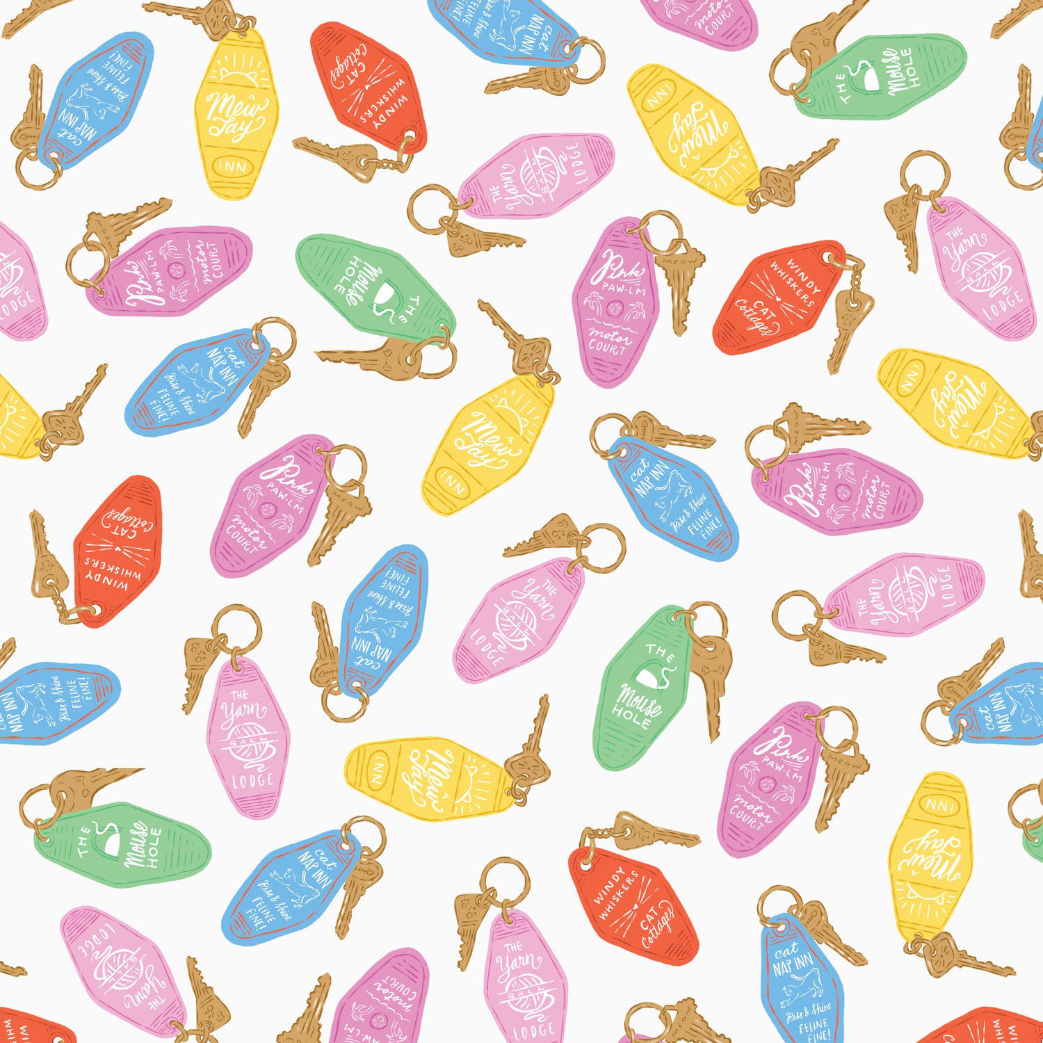 POOLSIDE PURRFECTION || Retro Meowtel | Multi || Organic Cotton Quilting Fabric
