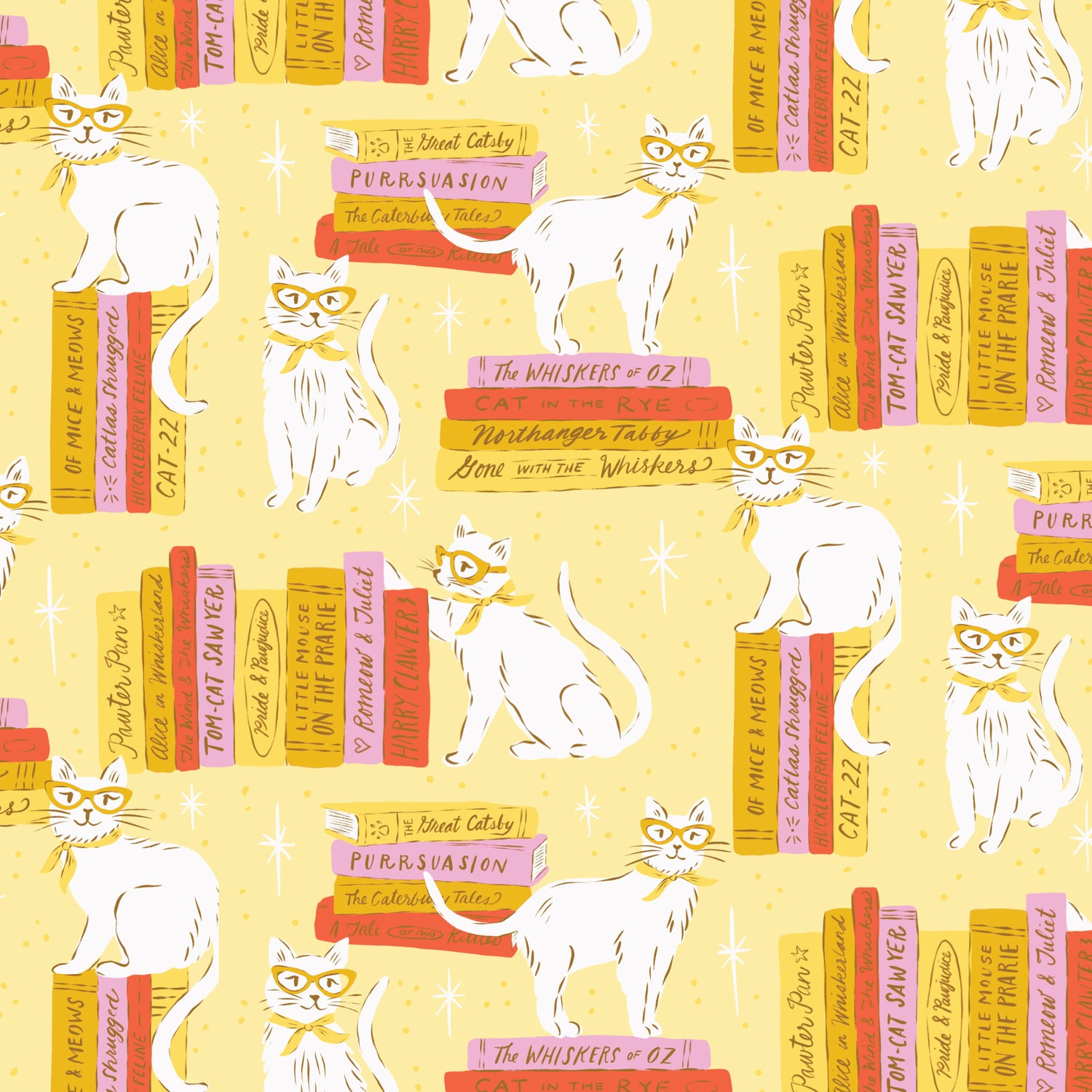 POOLSIDE PURRFECTION || Kit-Lit | Yellow || Organic Cotton Quilting Fabric