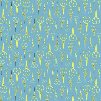 STITCH & GLOW || Crane Scissors Cyan || Cotton Quilting Fabric