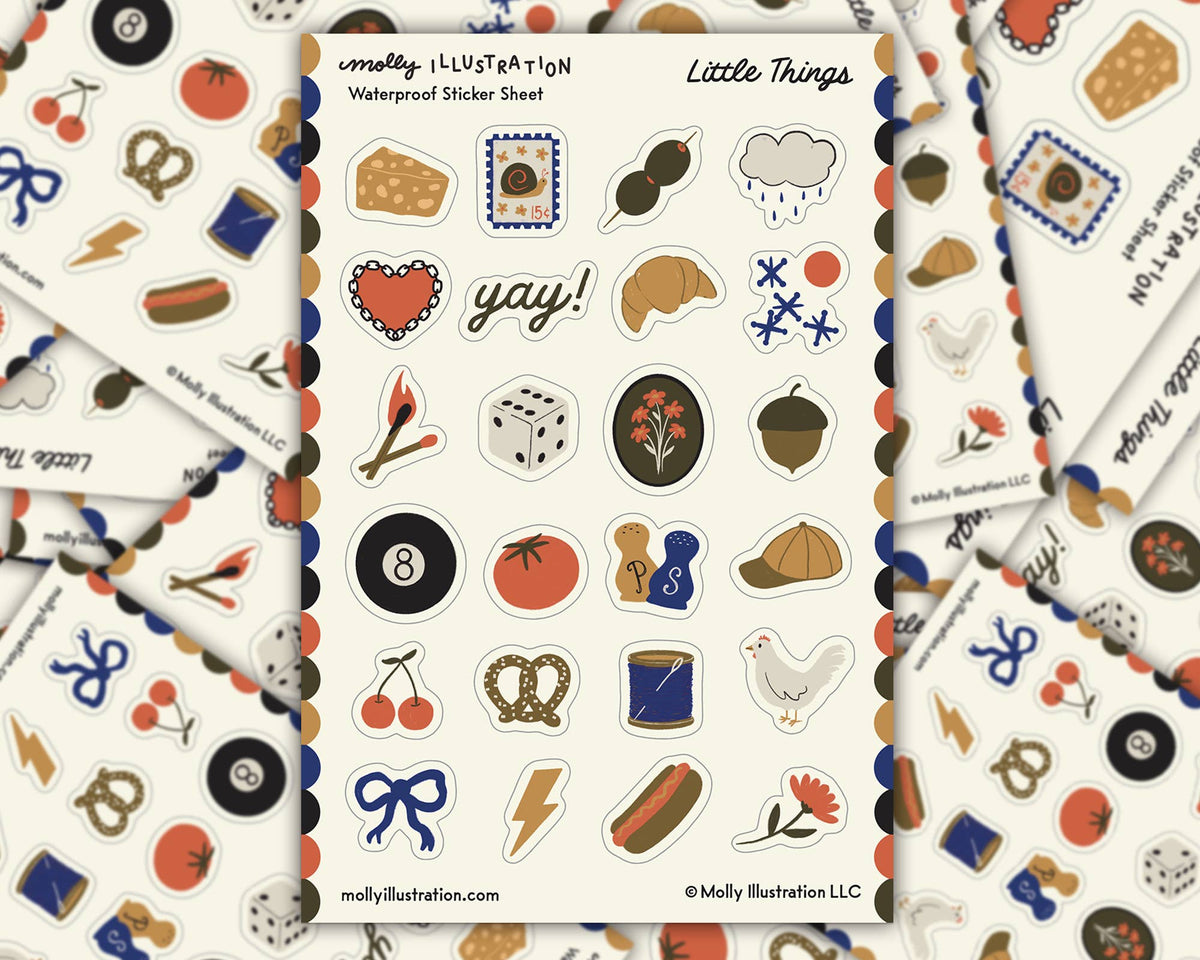 Little Things Illustrated Waterproof Vinyl Sticker Sheet