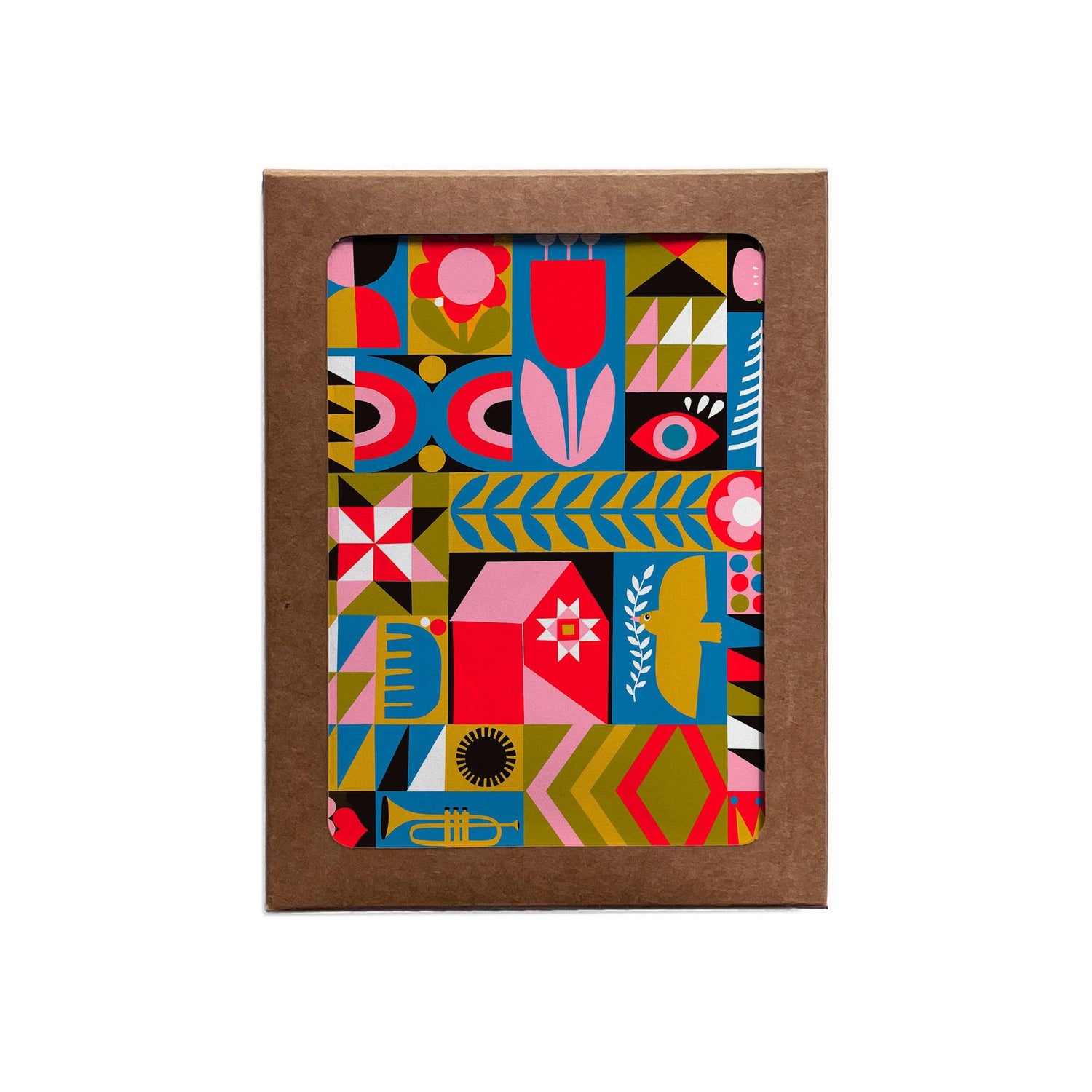 Blank/Quilt Squares with trumpet Greeting Card: Single
