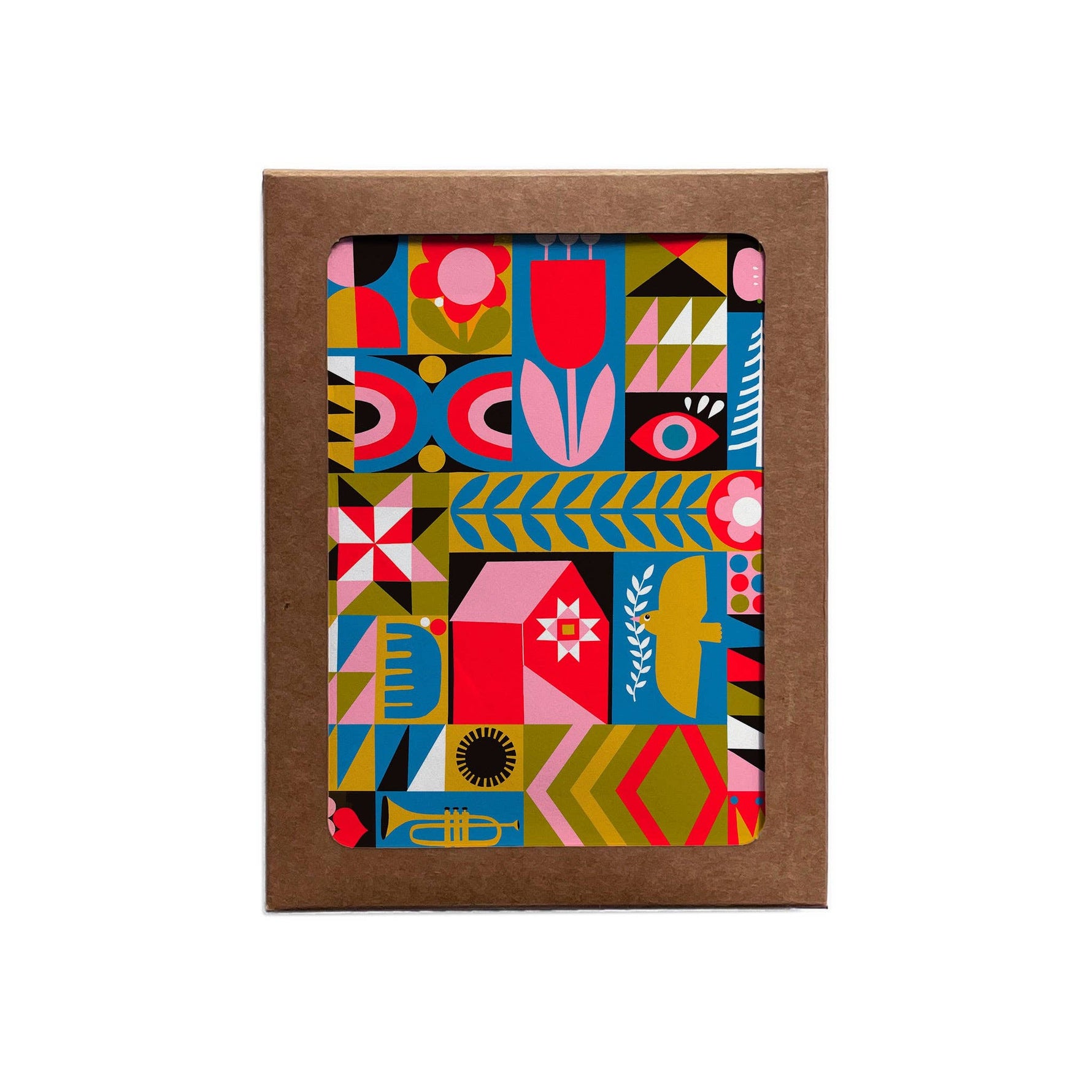 Blank/Quilt Squares with trumpet Greeting Card: Single