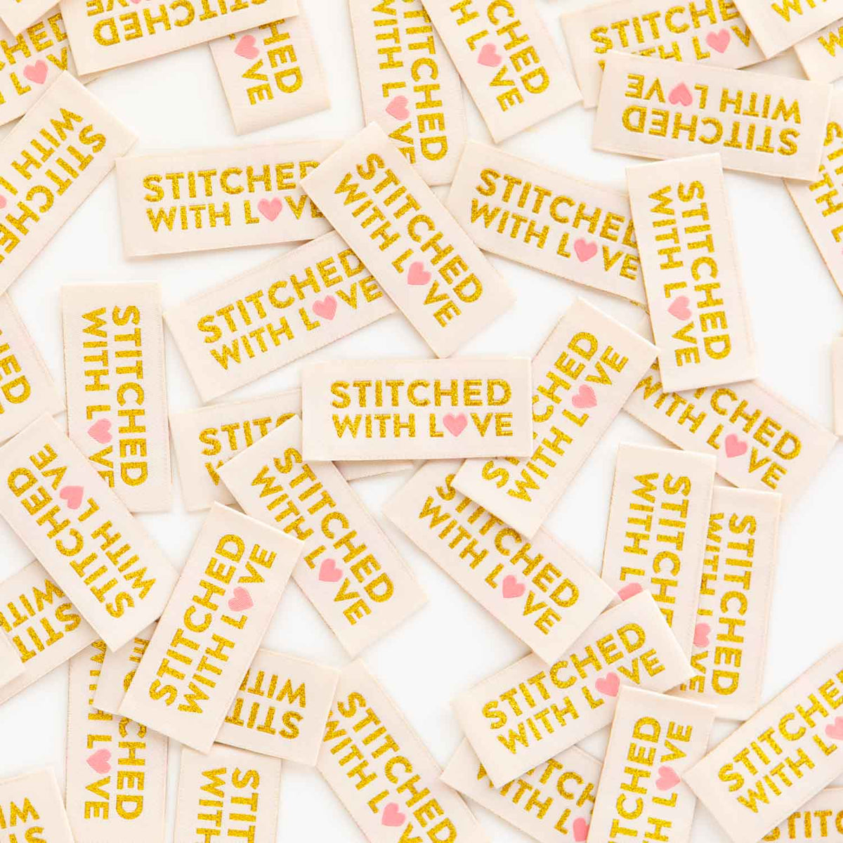 Stitched with Love - Gold Sewing Woven Clothing Label Tags