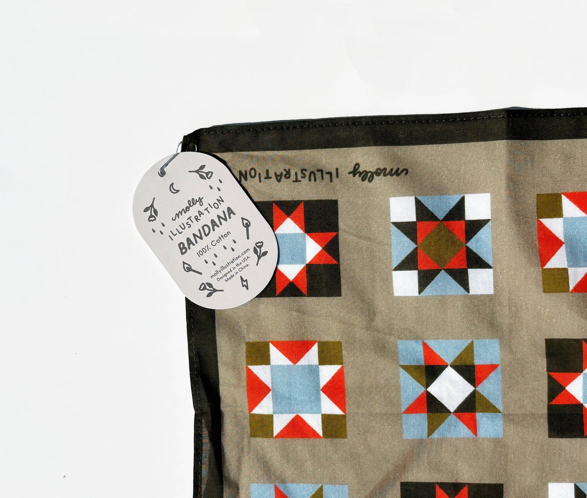 Quilt Square Illustrated Cotton Bandana