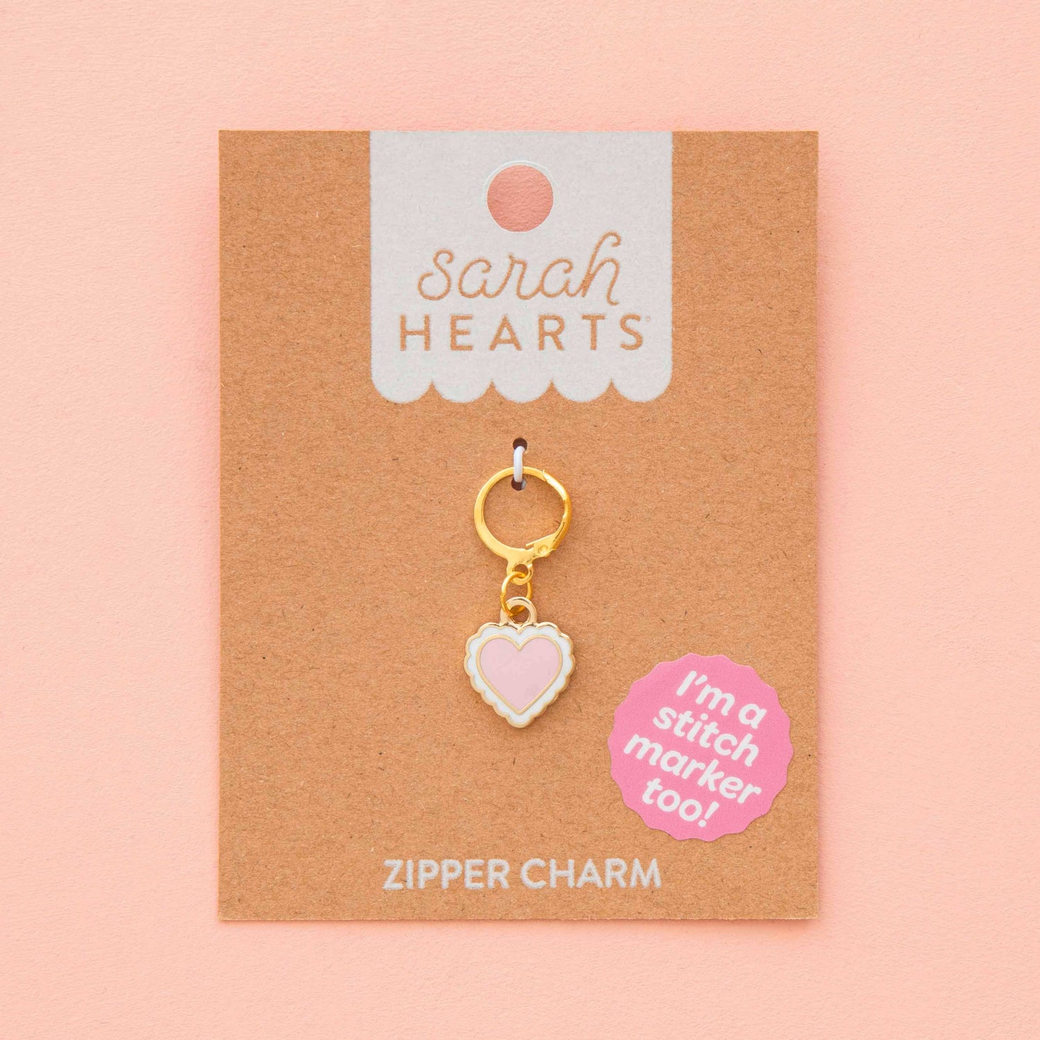 Sweet Heart Enamel Stitch Marker - Zipper Charm