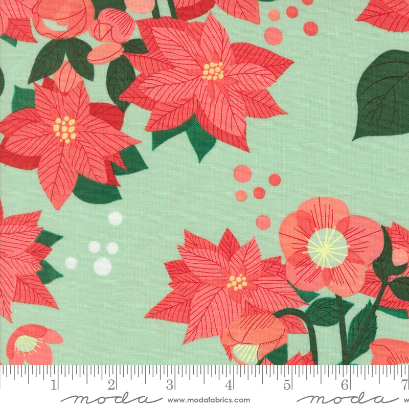 Tiny Christmas || Poinsettia Mint || Cotton Quilting Fabric