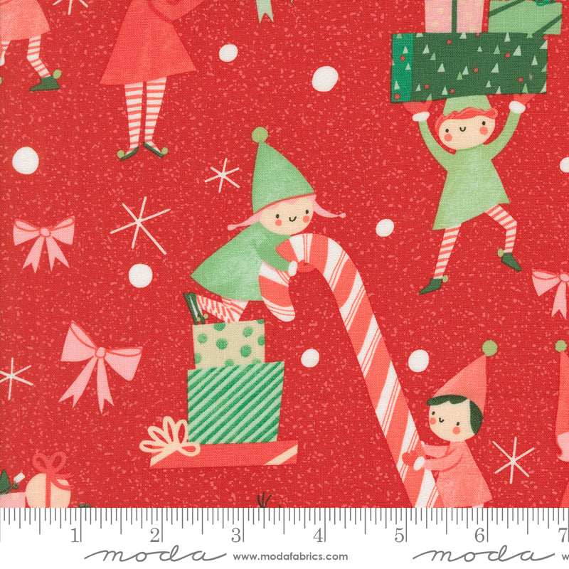 Tiny Christmas || Elves Christmas Red || Cotton Quilting Fabric
