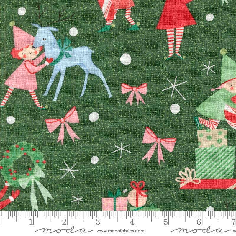 Tiny Christmas || Elves Pine || Cotton Quilting Fabric