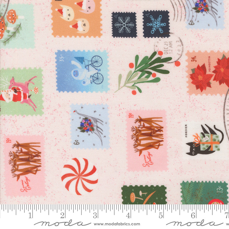 Tiny Christmas || Christmas Stamps Snow || Cotton Quilting Fabric