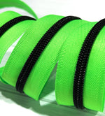 Neon Green with Black Teeth Zipper Tape: 3yd