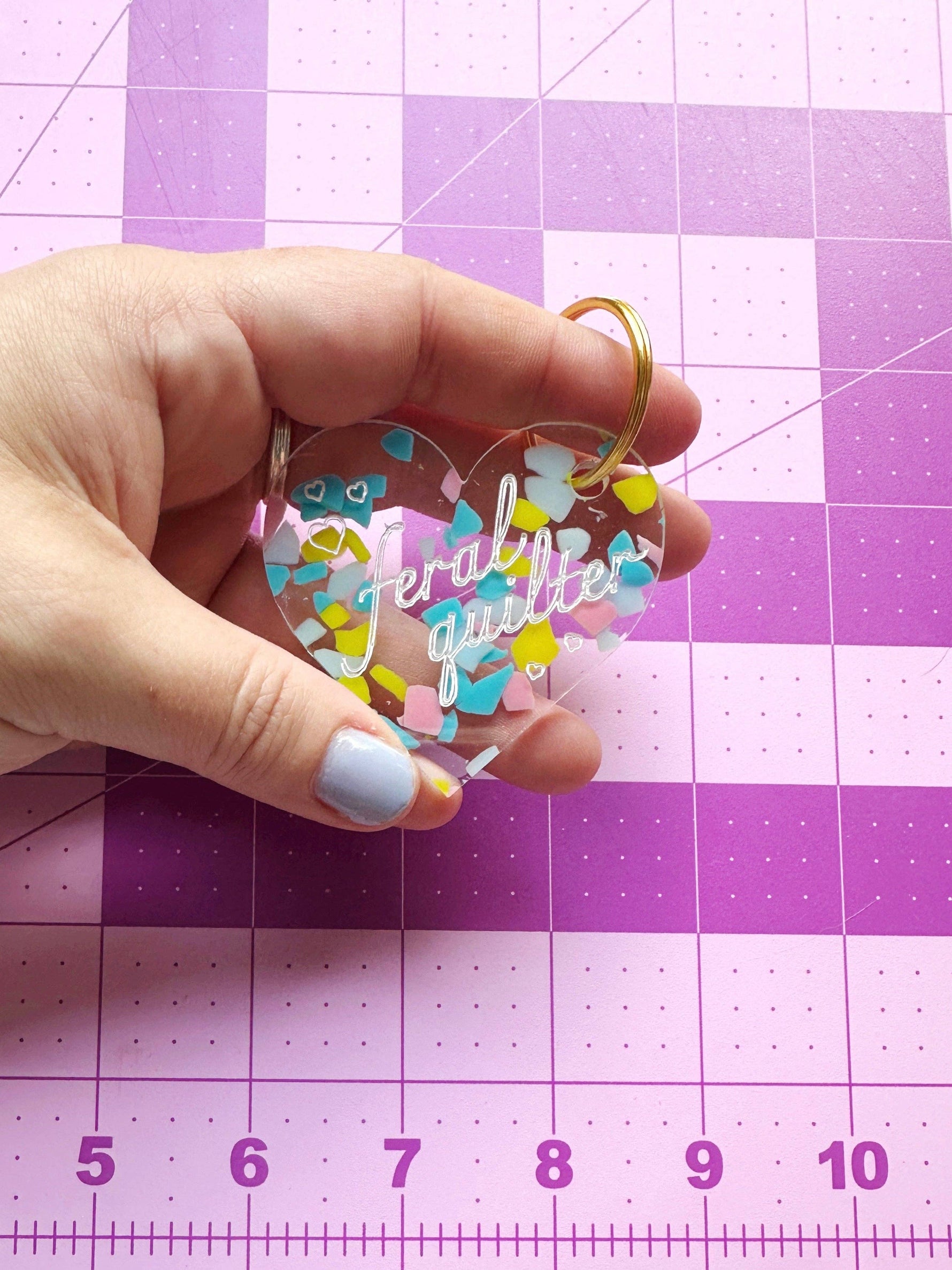 Feral quilter keychain: Iridescent
