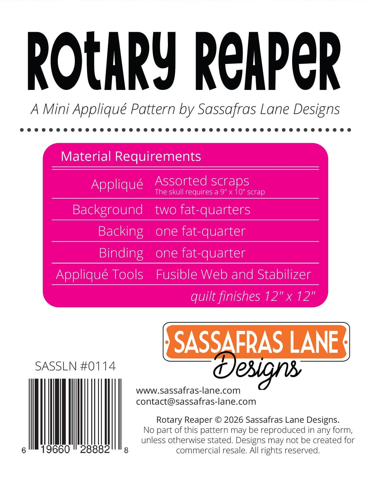 Rotary Reaper Mini Quilt Pattern: Paper Pattern