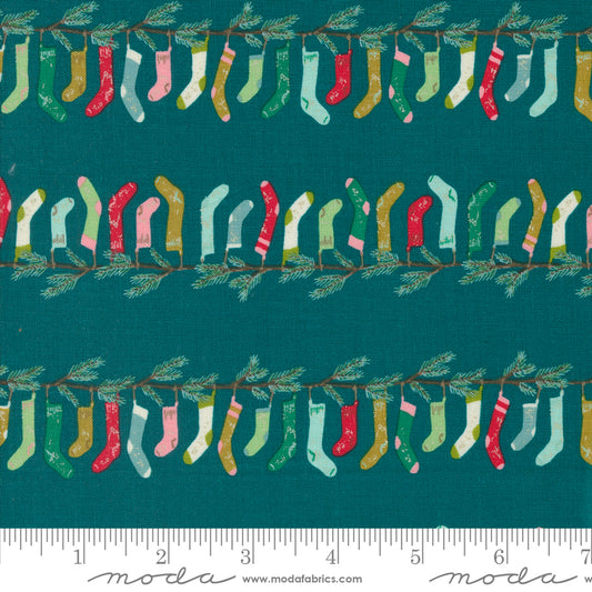 Cozy Wonderland || Stockings Teal || Cotton Quilting Fabric