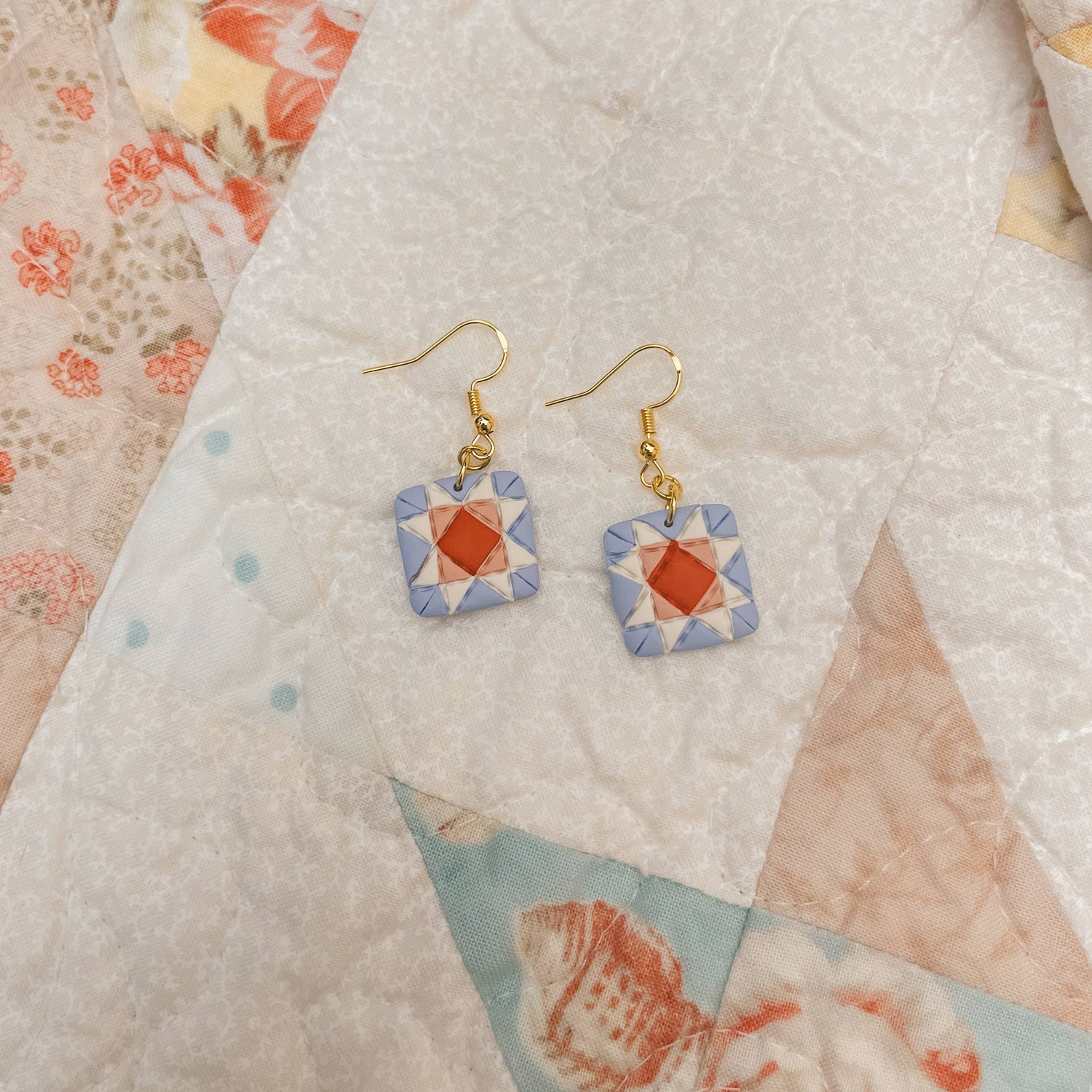 Quilt Block Dangle Earrings: Wild Prairie