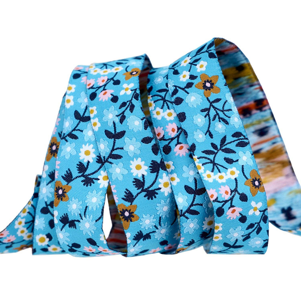 Strawberry - Clothesline Floral in Vintage Blue - 7/8" width - by Kimberly Kight - BTY