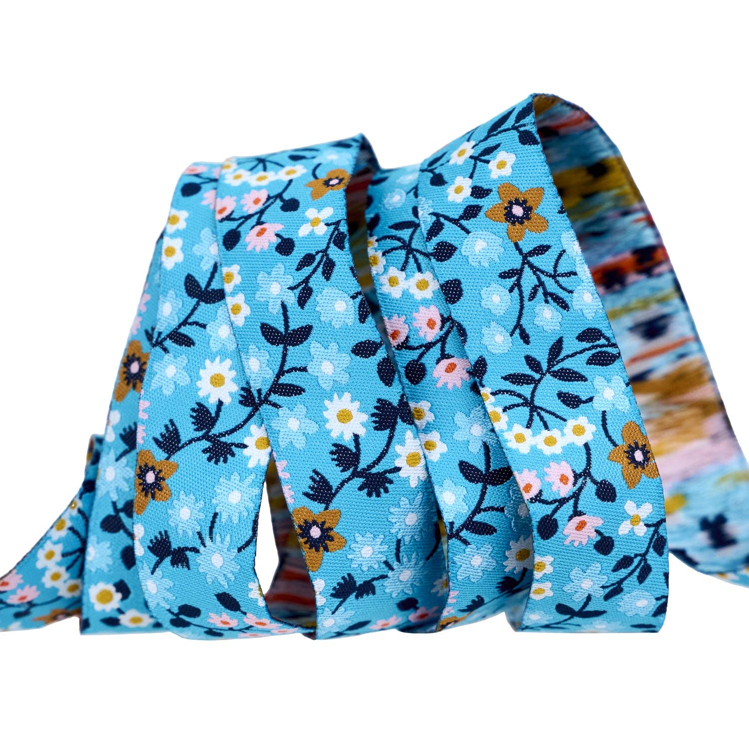 Strawberry - Clothesline Floral in Vintage Blue - 7/8" width - by Kimberly Kight - BTY