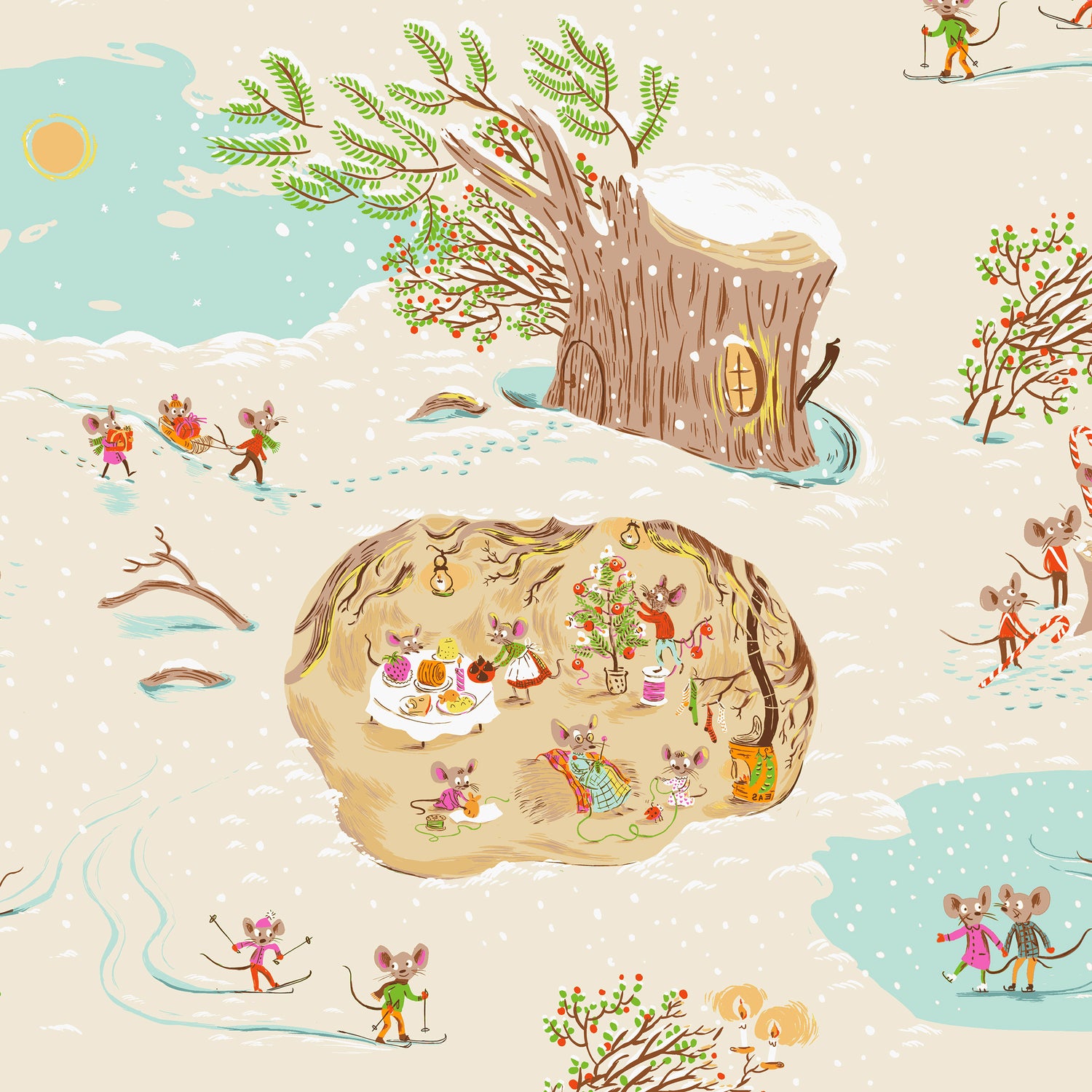PREORDER Heather Ross Favorites || Christmas Mice Cream || Cotton Quilting Fabric