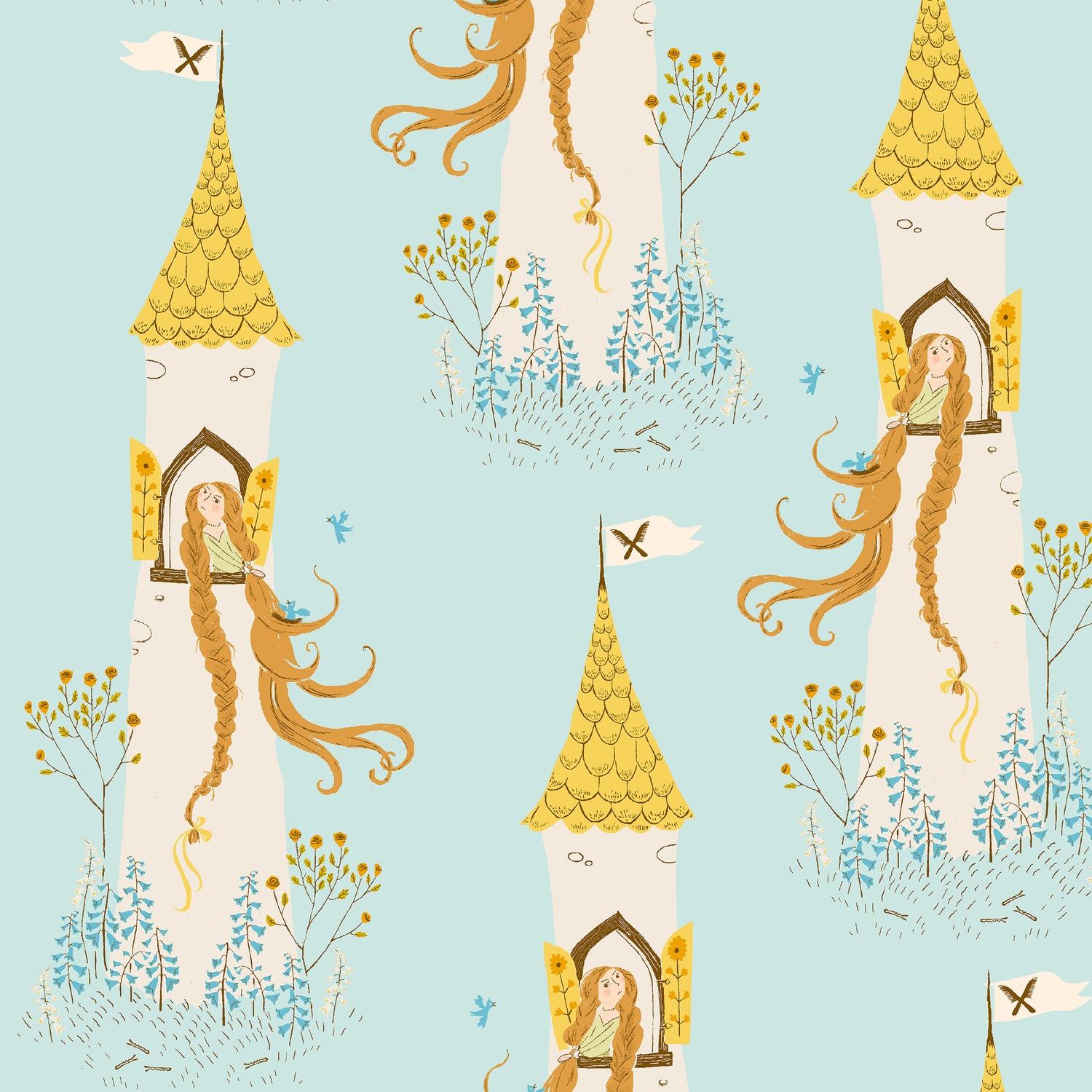 PREORDER Heather Ross Favorites || Rapunzel Aqua || Cotton Quilting Fabric